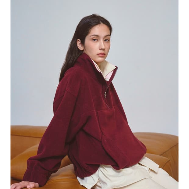 허앤쉬 버건디 플리스 