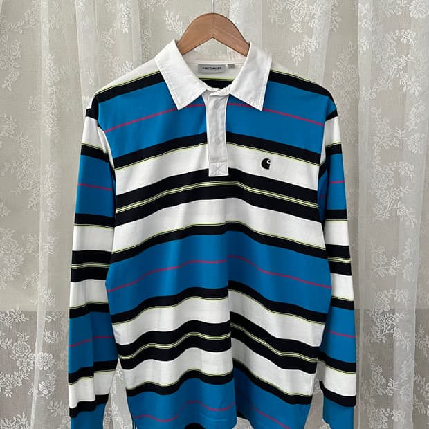 M) 칼하트 WIP 럭비 티셔츠 스트라이프 블루