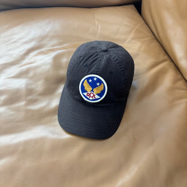 RRL 더블알엘 랄프로렌 폴로 윙로고 6패널 볼캡 모자 워시드 블랙