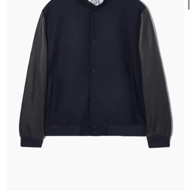 Leather-sleeve Wool Bomber Jacket 