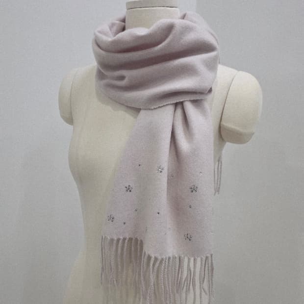 캐시미어 연핑크 비즈 머플러