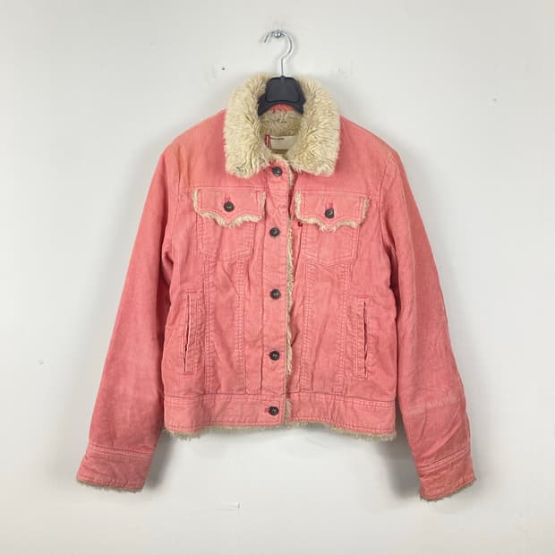 리바이스 코듀로이 핑크 쉐르파 양털 트러커 자켓 M
