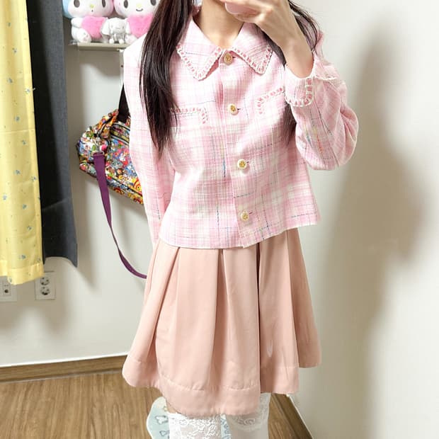 빈티지 딸기우유 핑크 트위드 자켓 히메갸루 로걀 라떼 발레코어 스나계