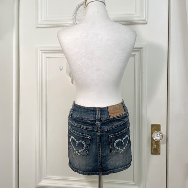 denim back heart cubic mini skirt