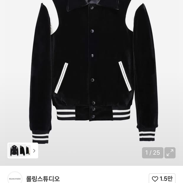 롤링스튜디오 벨벳 바시티 자켓 블랙 M