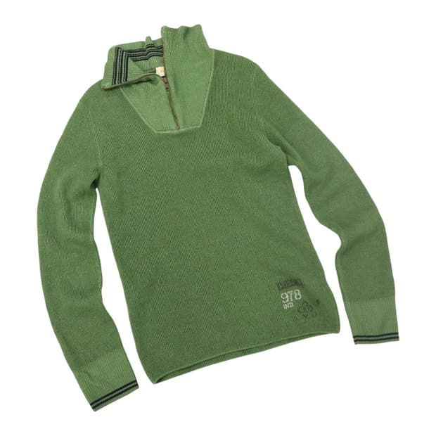 디젤 빈티지 스트라이프 라인 하프집업 울 니트