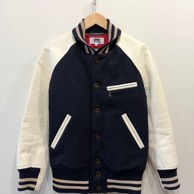 준야와타나베 x 꼼데가르송 바시티 암 레더 자켓