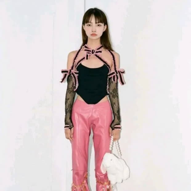 Nodress 노드레스 레이스 리본 슬리브 탑