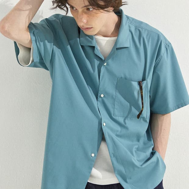 토마스 모어 노치드  반팔 셔츠 헤이즈 블루 L