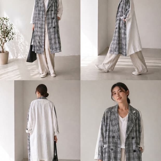듀엘 린넨 체크 여름 트렌치코트