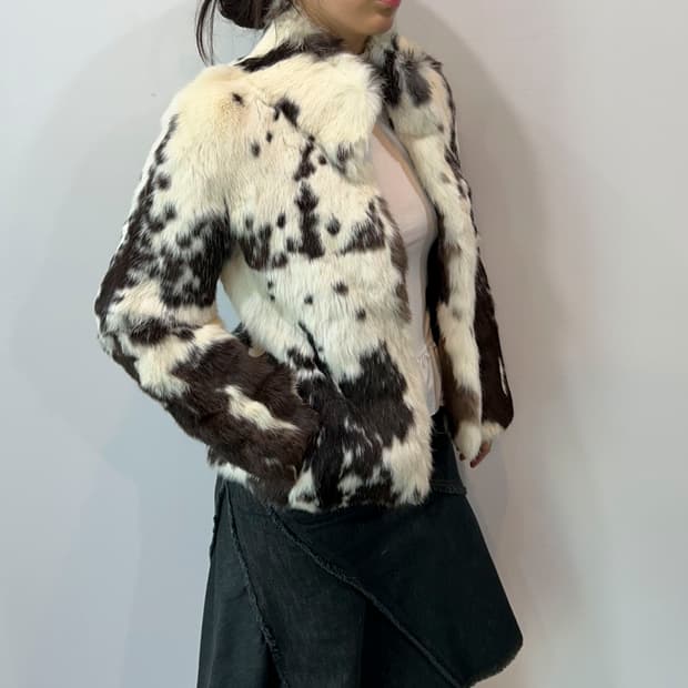 애니멀 프린트 레빗 퍼 자켓