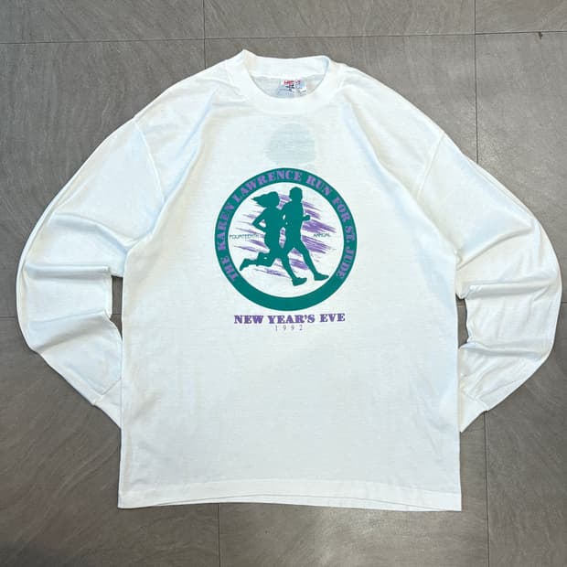 90s 92년 미국 생산 빈티지 화이트 러닝 롱슬리브 긴팔티