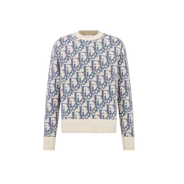 [L] 디올 오블리크 스웨터 화이트 모브 씨 그린 울 자카드