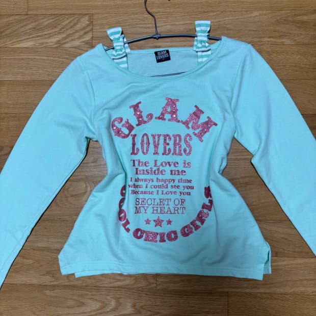 민트 오프숄더 긴팔 티셔츠