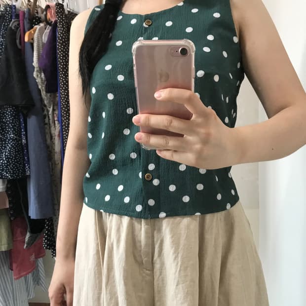 vintage dot green sleeveless