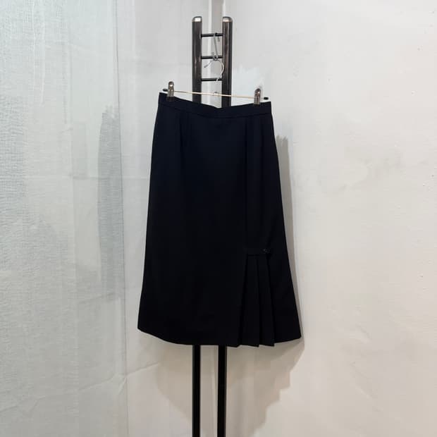 일본빈티지 사이드플리츠 주름 블랙치마 울스커트 4094