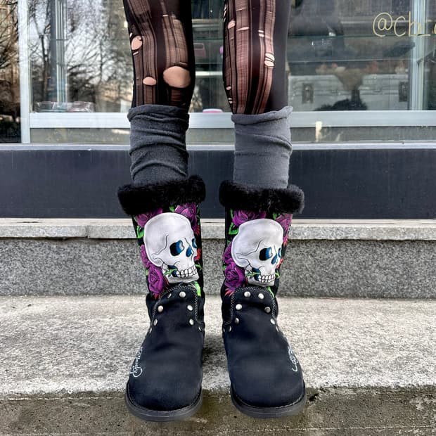 00s 레어 에드하디 스웨이드 스컬 타투 부츠