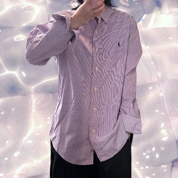 폴로 랄프로렌 스트라이프 셔츠 퍼플 보라 L