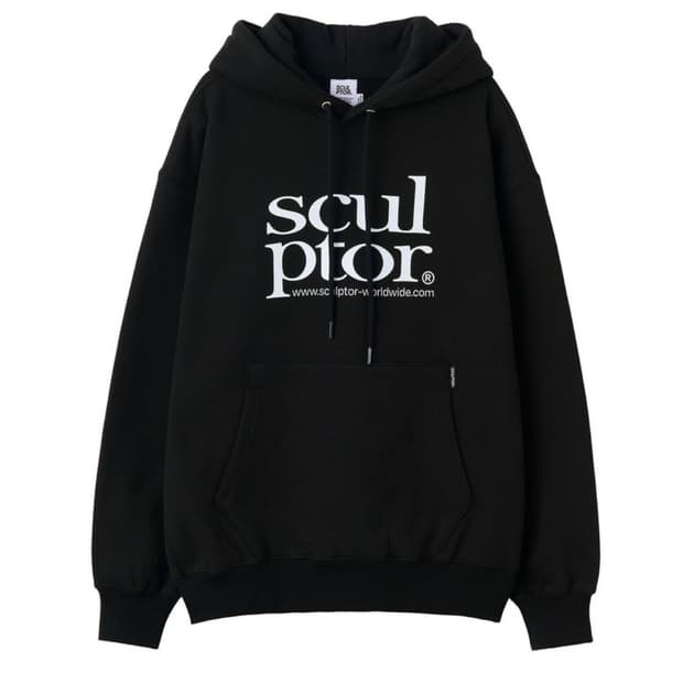 M ) 스컬프터 레트로 아웃라인 기모 후드티