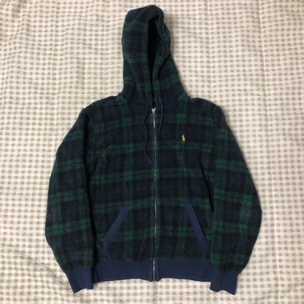 폴로랄프로렌 타탄체크 쉐르파 후드집업