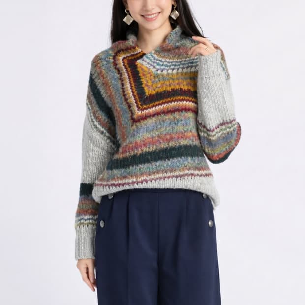 빈티지 보헤미안 비대칭스웨터 - LL