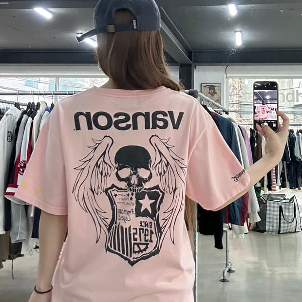 벤슨 스컬윙 반팔티 핑크