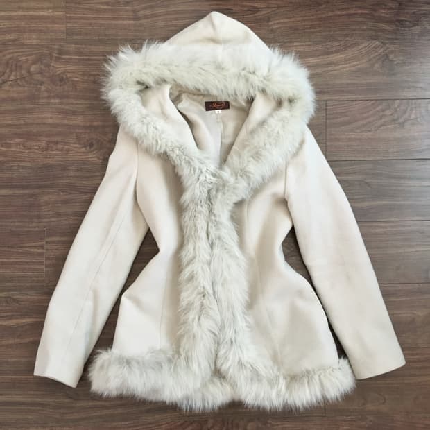 빈티지 핀터깔 페어리 퍼 트리밍 후드 코트