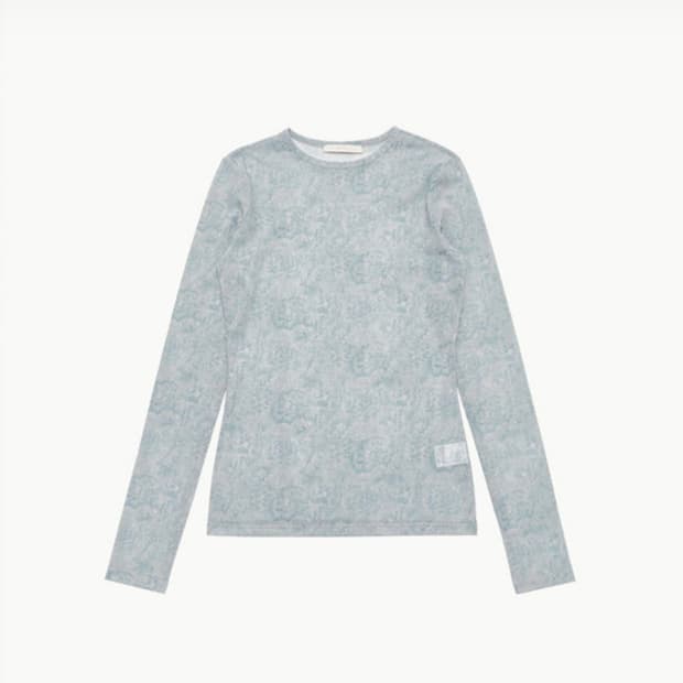AMOMENTO WOMEN FLORAL MESH ROUND T-SHIRT