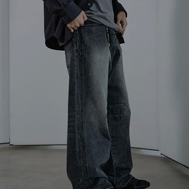 다이브인 와이드 커브드 데님 흑청