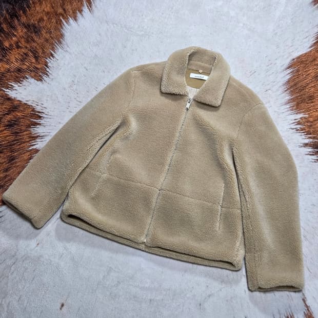 빈티지 베이지 뽀글이 퍼 카라 자켓