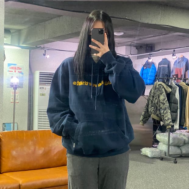 디스이즈네버댓 옐로우 빅로고 네이비 후드티 B3760 