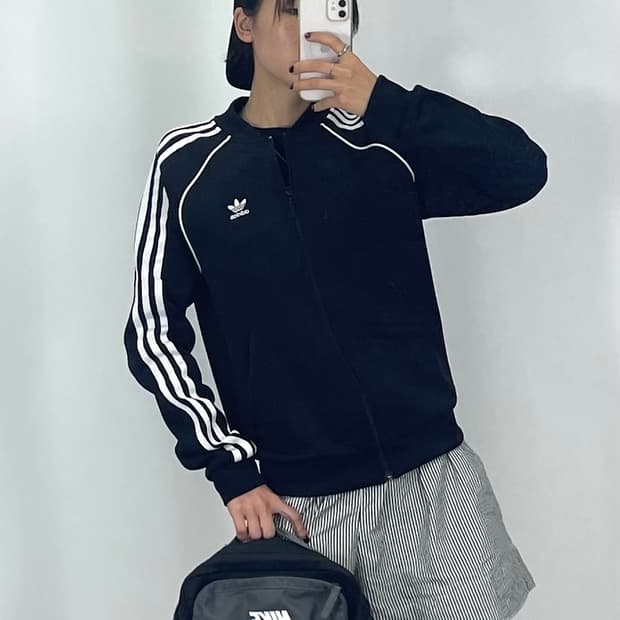 [L]아디다스 여성 블랙 블루종 집업 져지