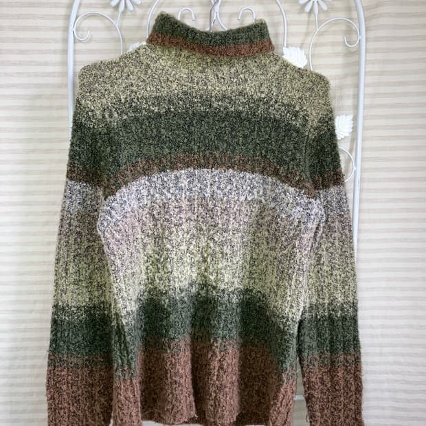 jpn vintage 그린 브라운 스트라이프 니트 y2k 스트릿 갸루 펑