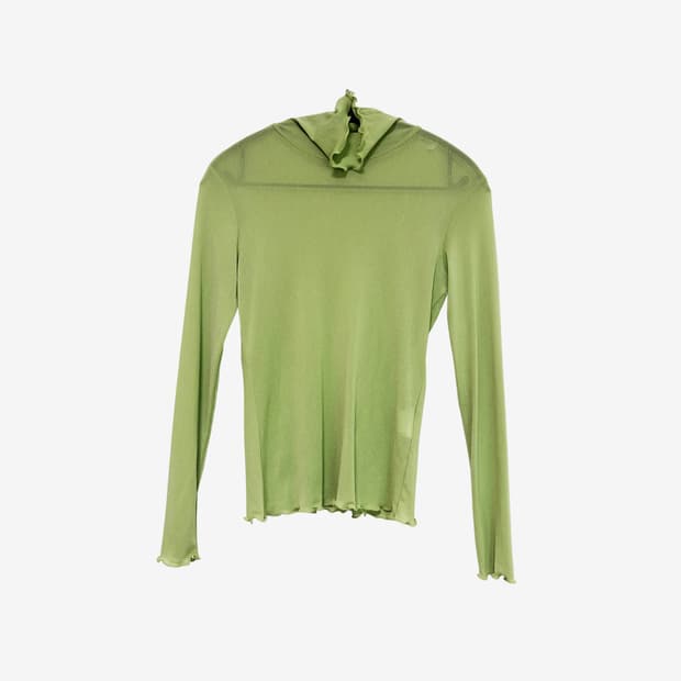 Sheer Ruffle Long Sleeve T-shirt - Green