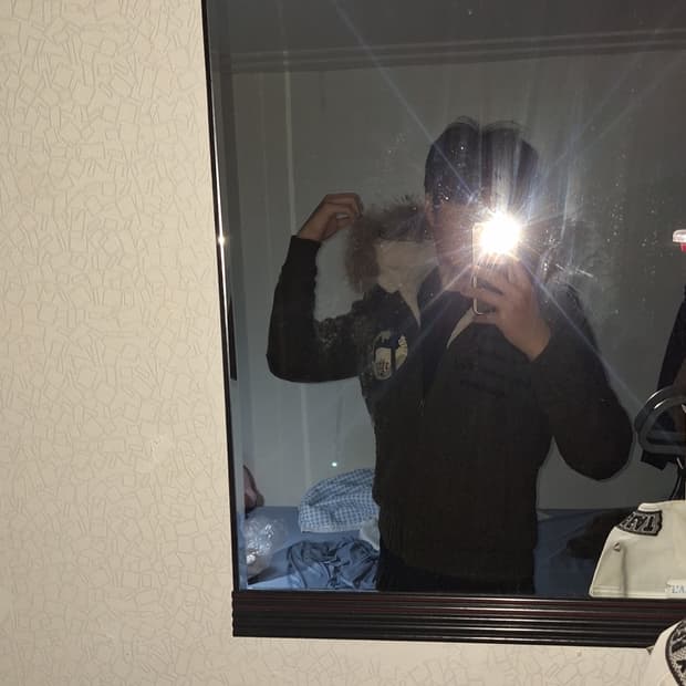 빈티지 지프 울니트 집업 라쿤 퍼 후드집업