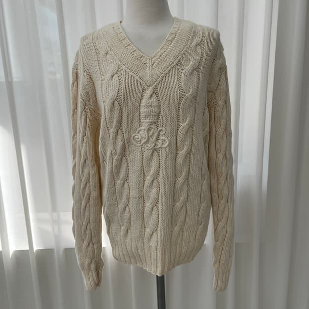 랄프로렌 핸드니트 브이넥 꽈배기 니트 M(퍼플라벨)