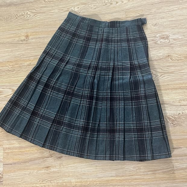 빈티지 체크 플리츠 울 스커트