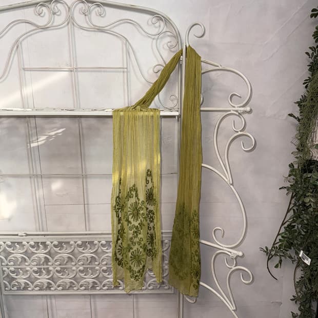 Olive ethnic flower embroidered scarf