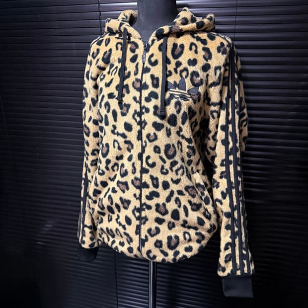 아디다스 호피 레오파드 털 후리스 후드집업 100 L 갸루 로리 펑크 퍼