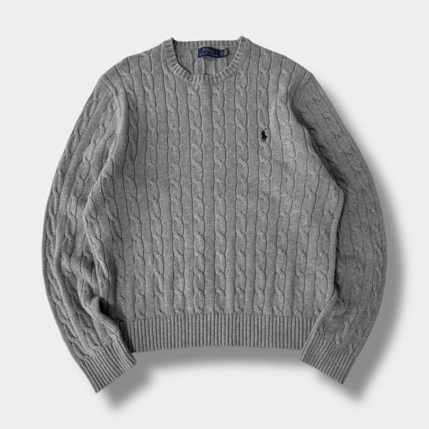 폴로 랄프로렌 루즈핏 신형 그레이 코튼 꽈배기 니트