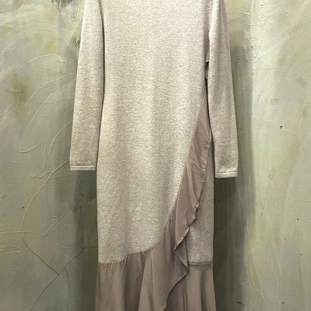 베이지 캐시미어 100% 실크 원피스