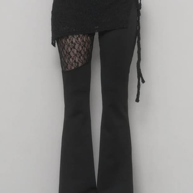 에트오소메 See Through Lace Lap Bootcut Pants