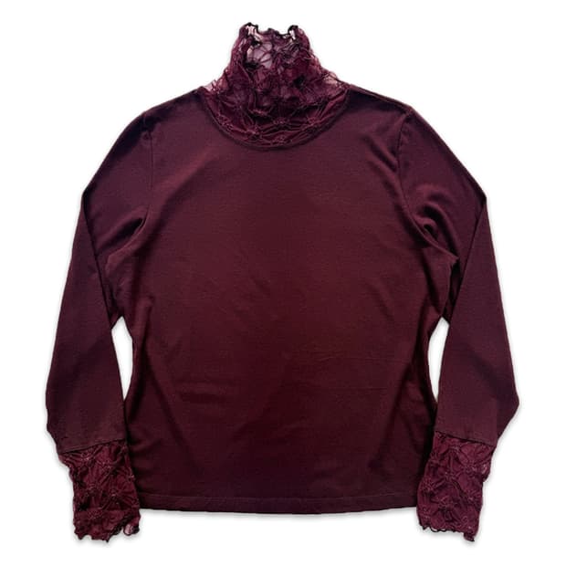 빈티지 바이올렛 레이스 레이어드 긴팔티