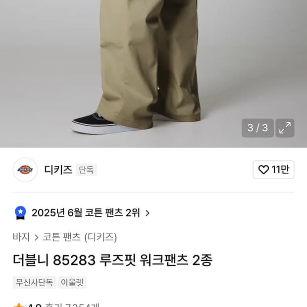 디키즈 더블니 루즈핏 워크팬츠