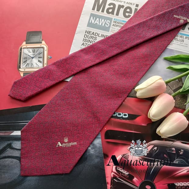 아쿠아스큐텀 실크 버건디 패턴 넥타이 9.8cm A등급 A18731
