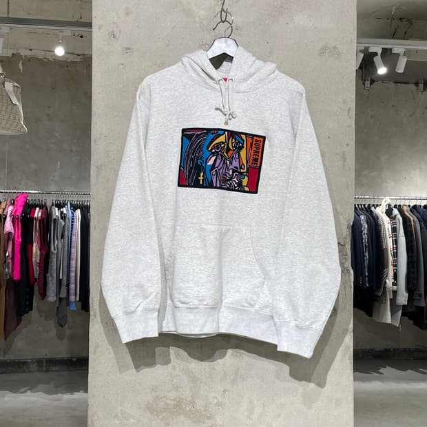 슈프림 18F/W 멜란지 라이트 그레이 피카소 체인 스티치 후디