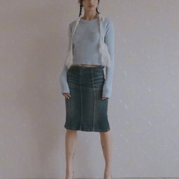 익스파이어드걸 expired girl 미디 데님 스커트 딥 S