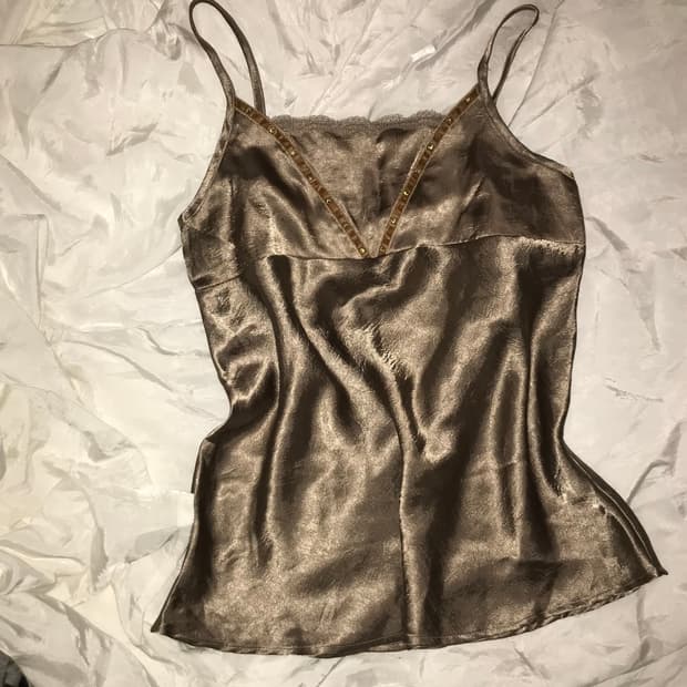 JPN Vintage 오리엔탈 브라운 새틴 슬리브리스