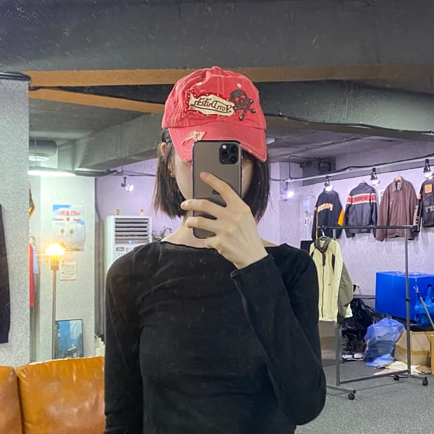 본더치 스컬 빅로고 레드 볼캡 B5118