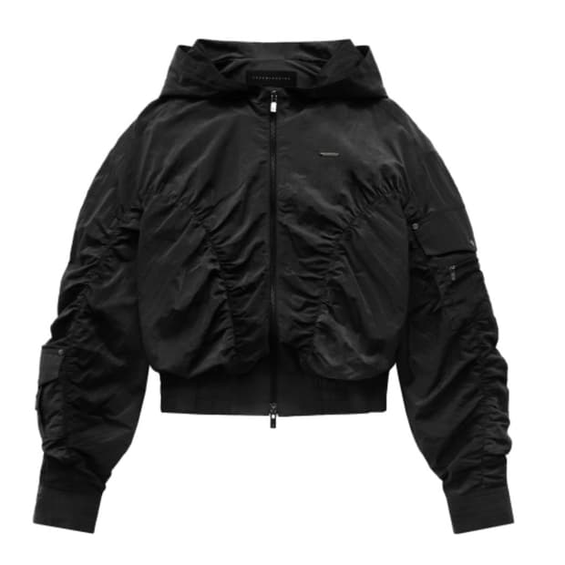 트리밍버드 나일론 셔링 셋업 집업 블랙